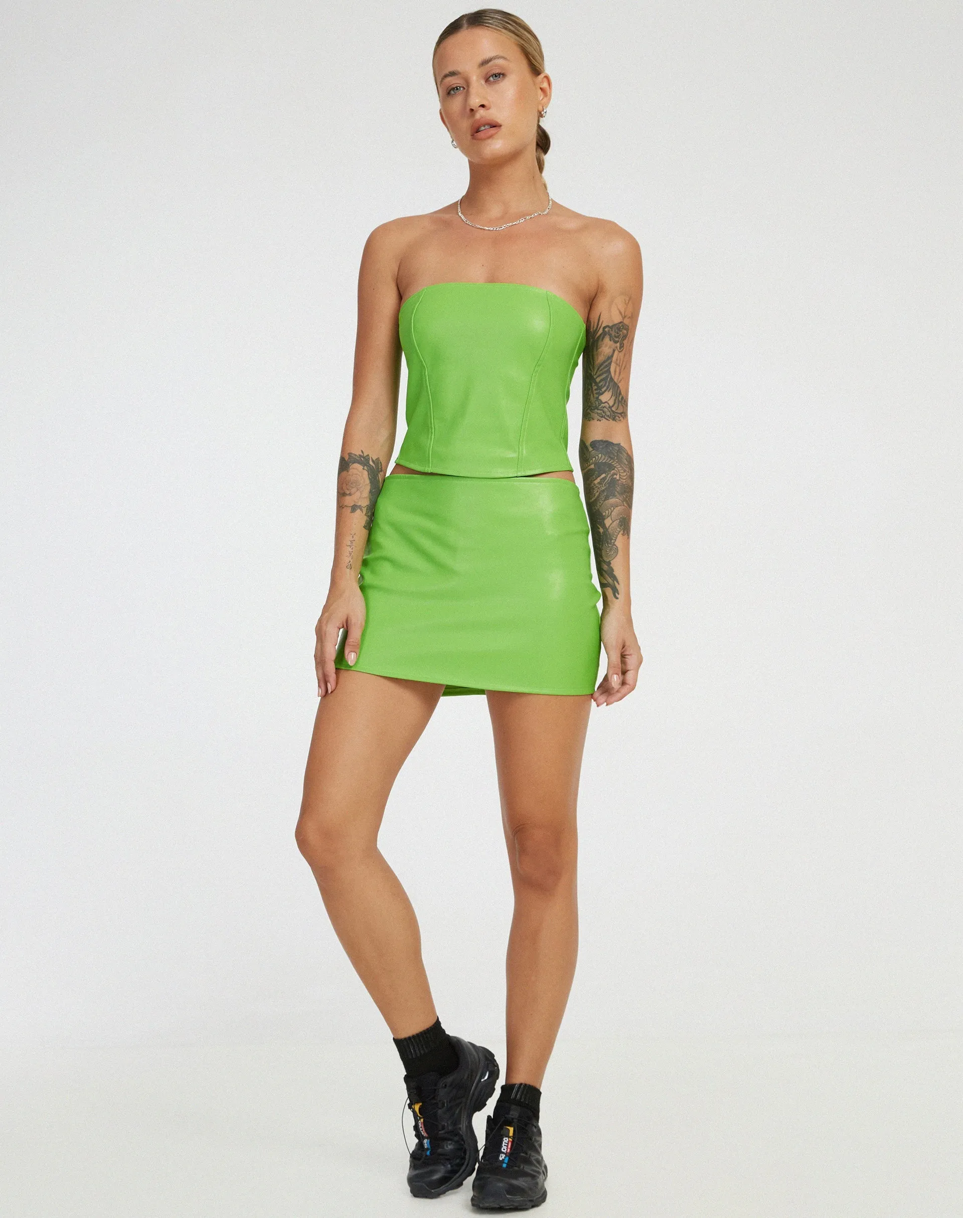 Ima Mini Skirt in PU Neon Green