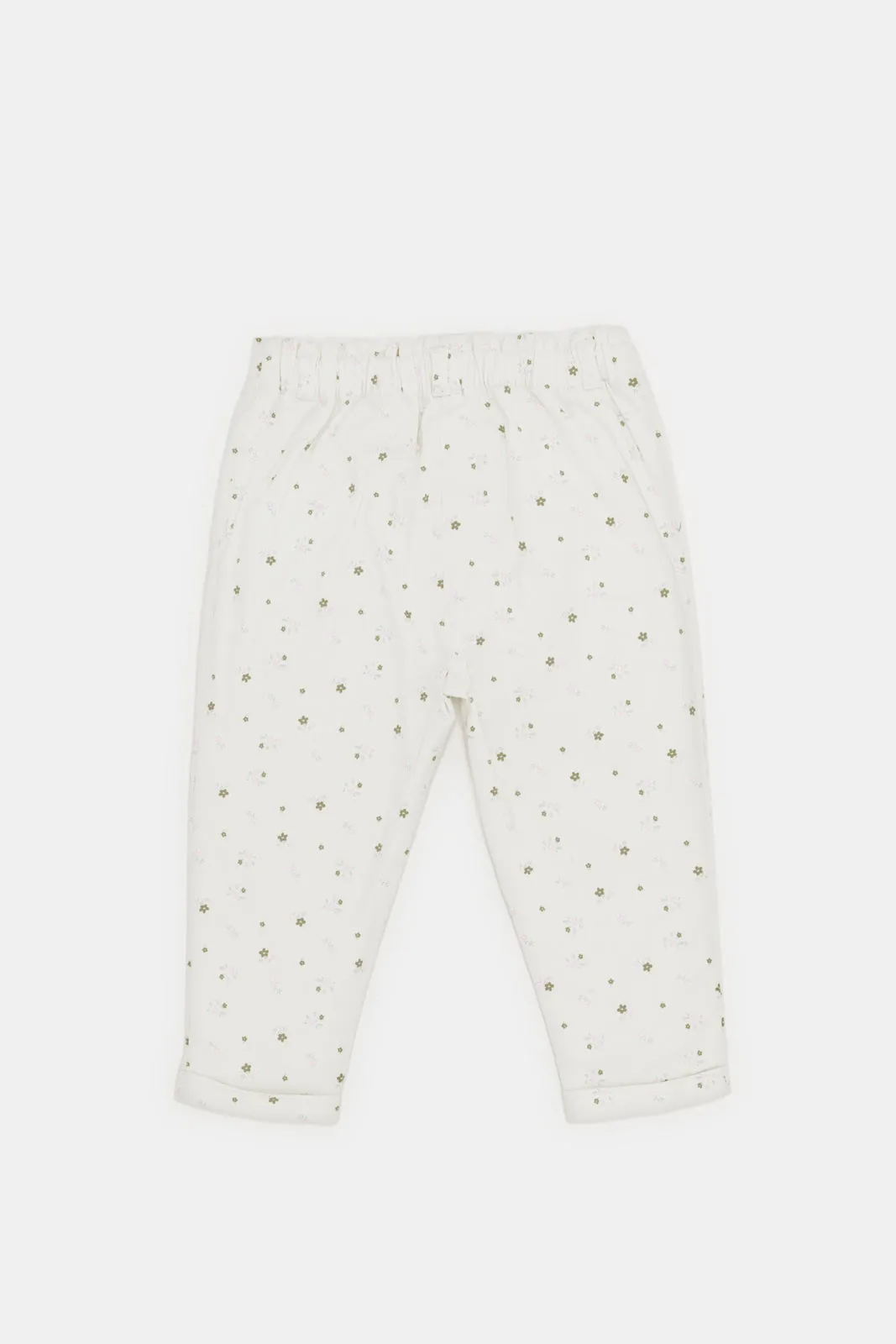 Infant Girls White Floral Print Trousers