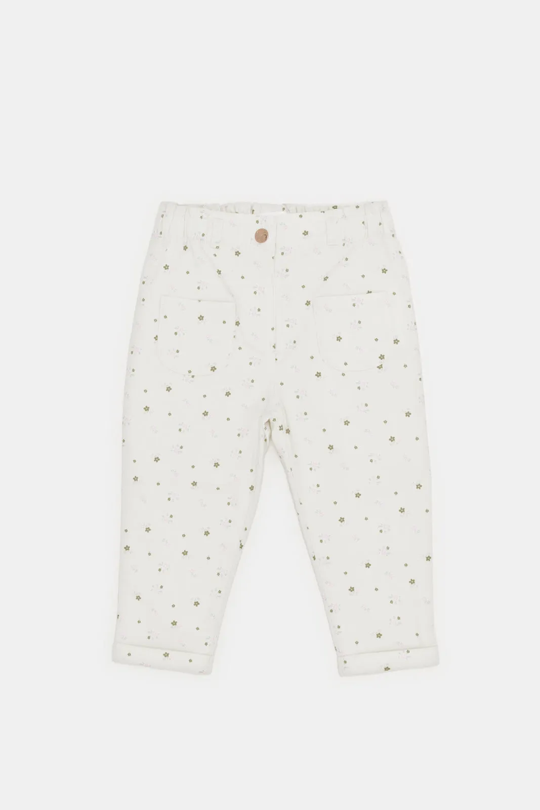 Infant Girls White Floral Print Trousers