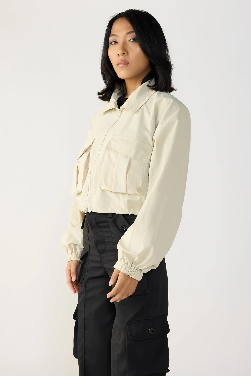 Ivory Cropped Cargo Jacket