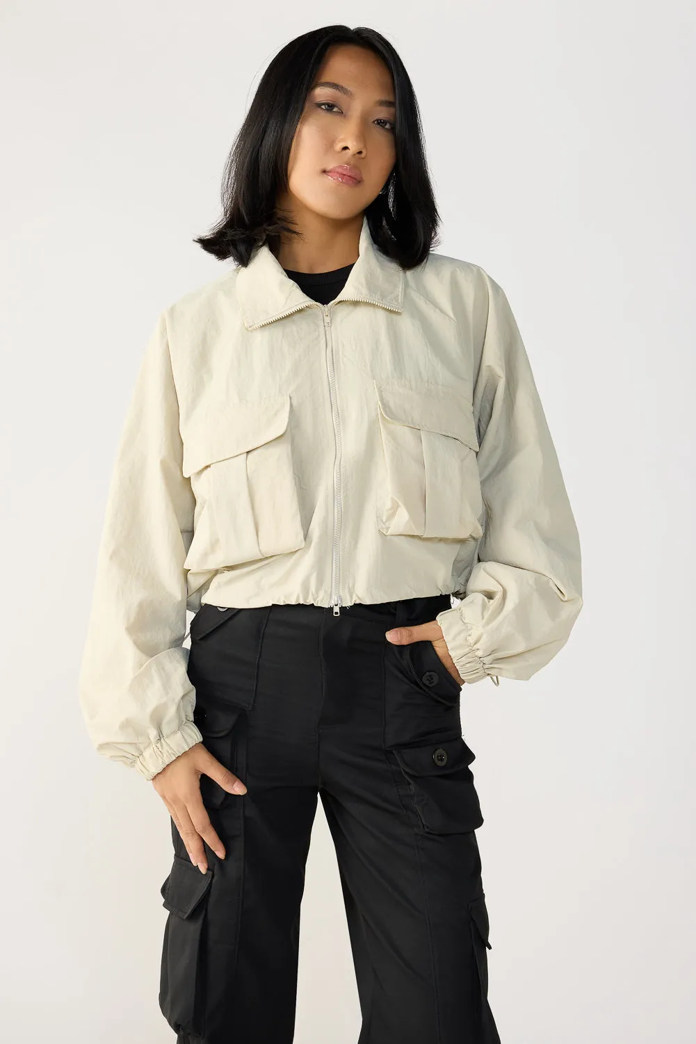 Ivory Cropped Cargo Jacket