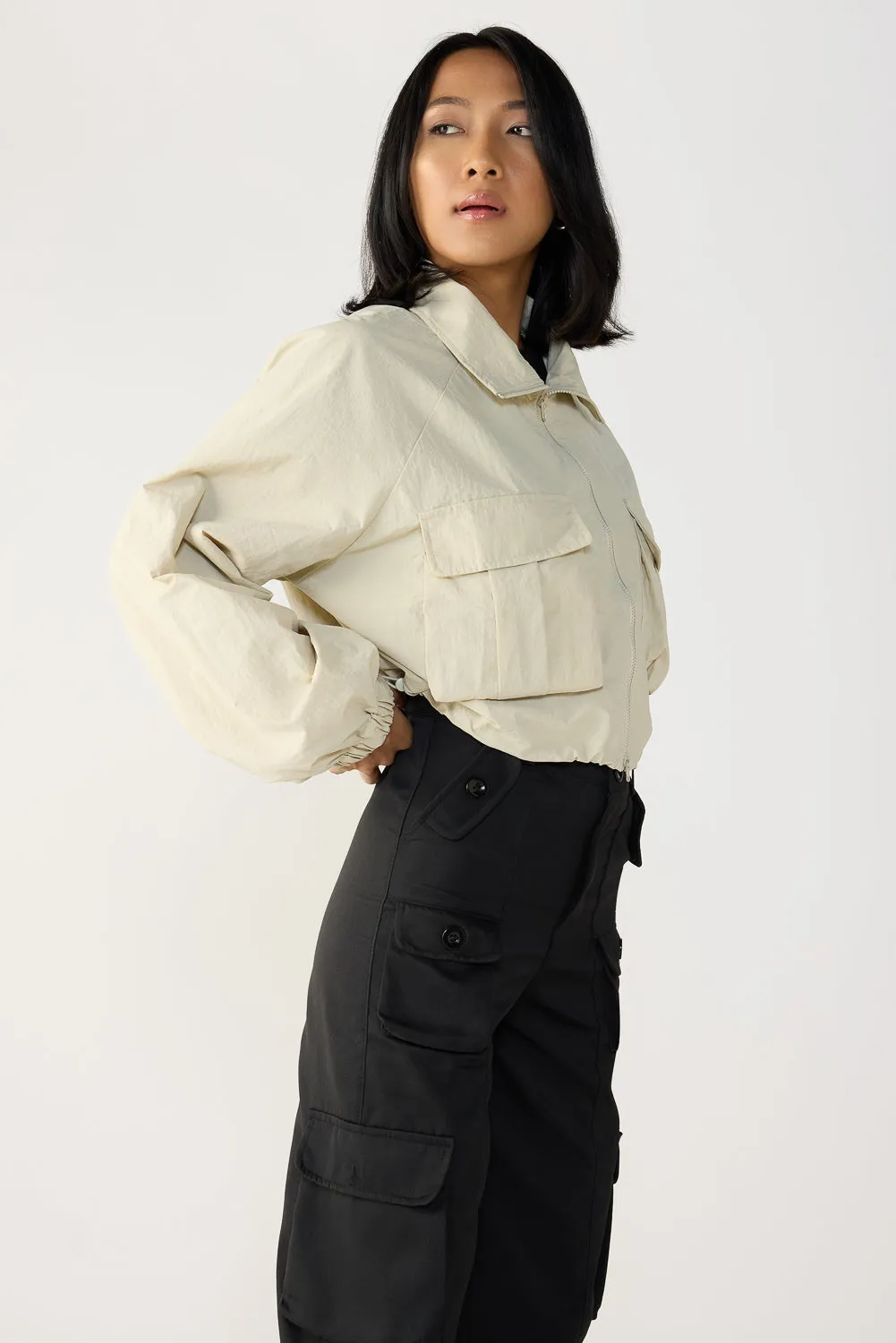 Ivory Cropped Cargo Jacket