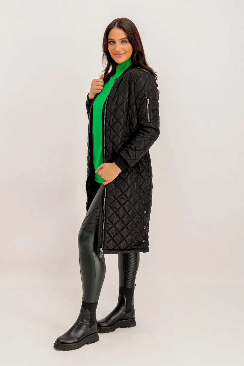 Jessica Black Long Quilted Coat