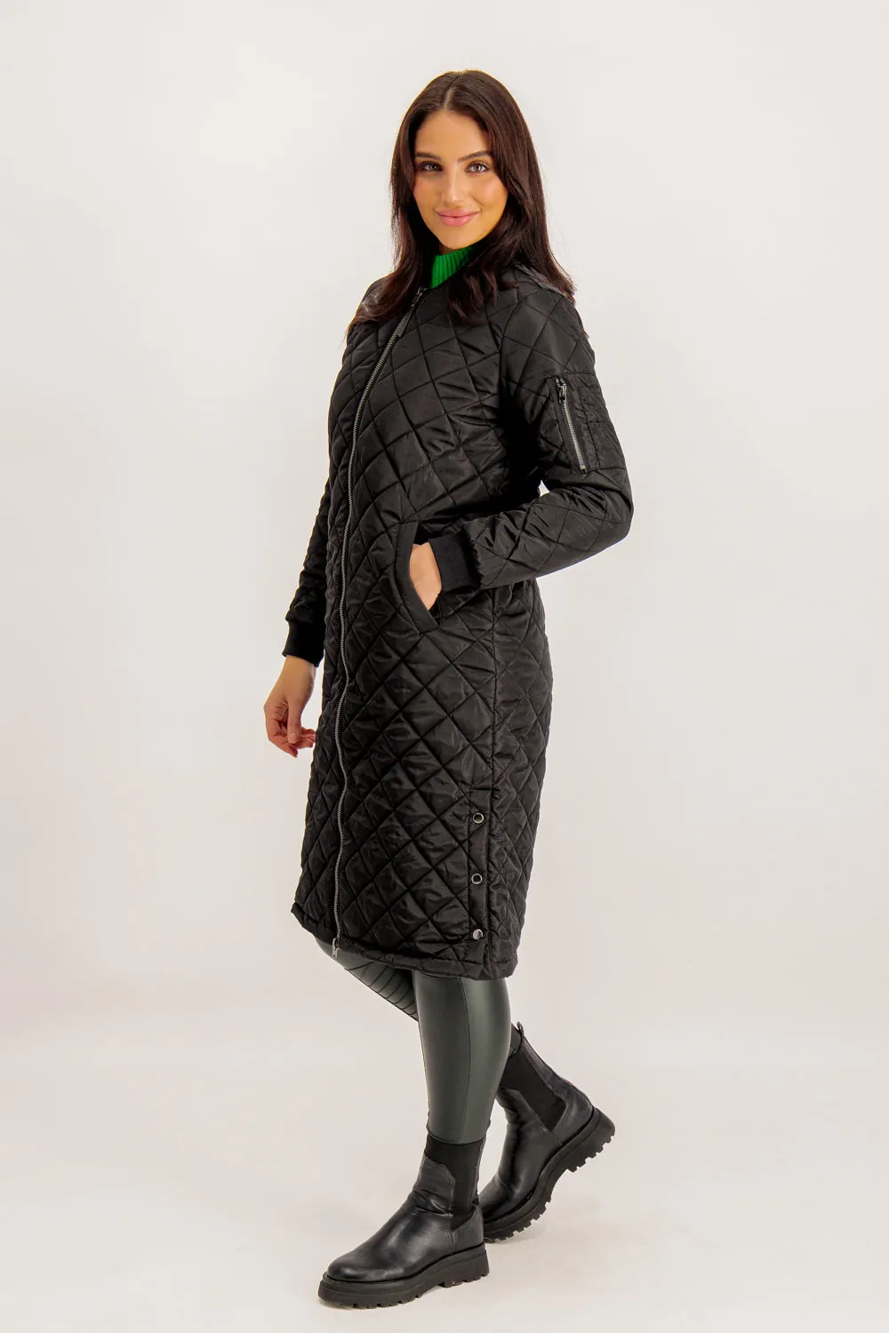 Jessica Black Long Quilted Coat