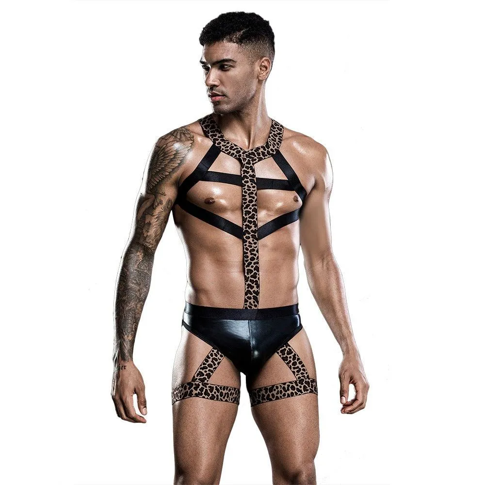 JSY Sexy Bodysuit Erotic Costume Leather Vest Bondage Harness