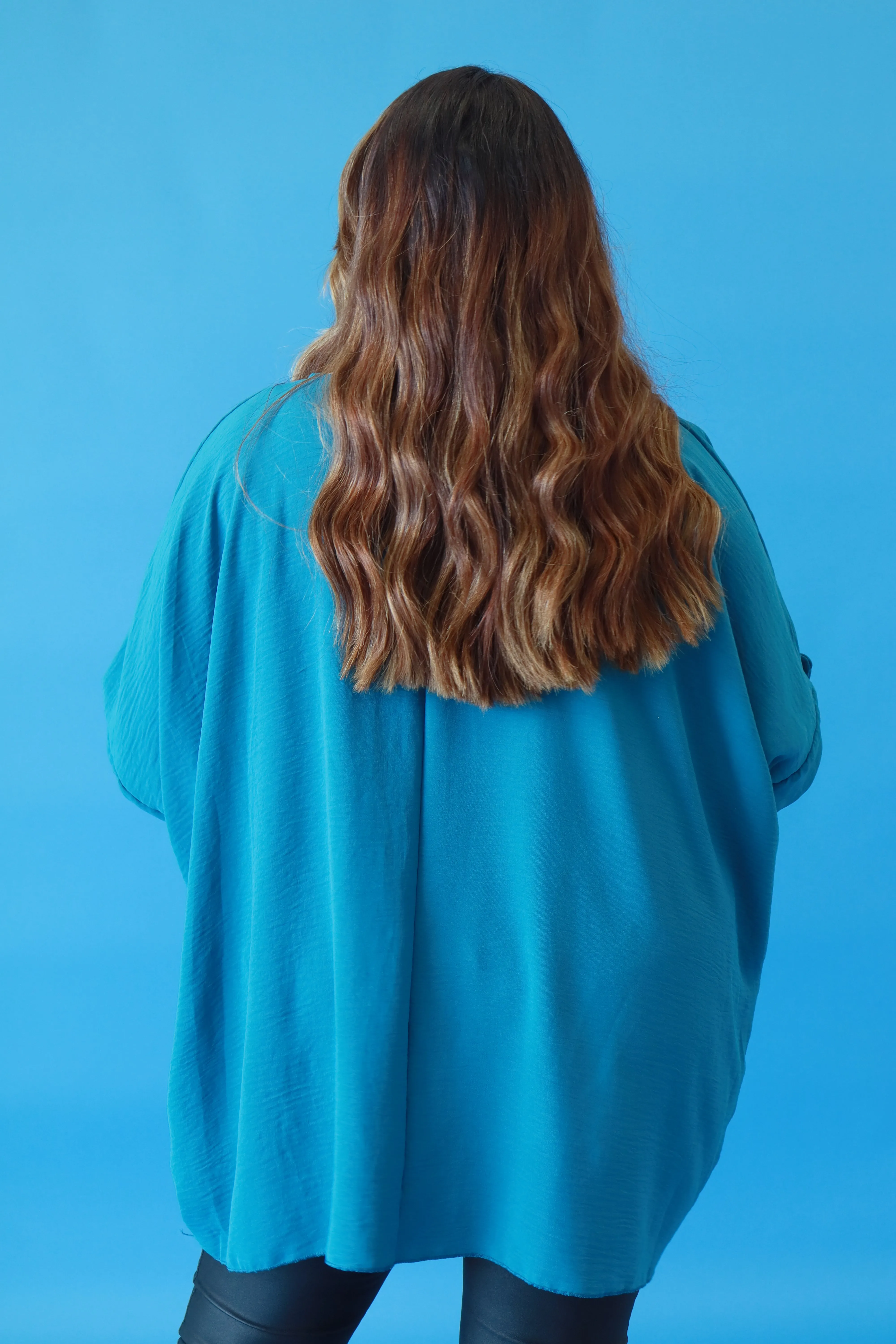 Kayla Blouse with Turn Up Sleeve in Teal