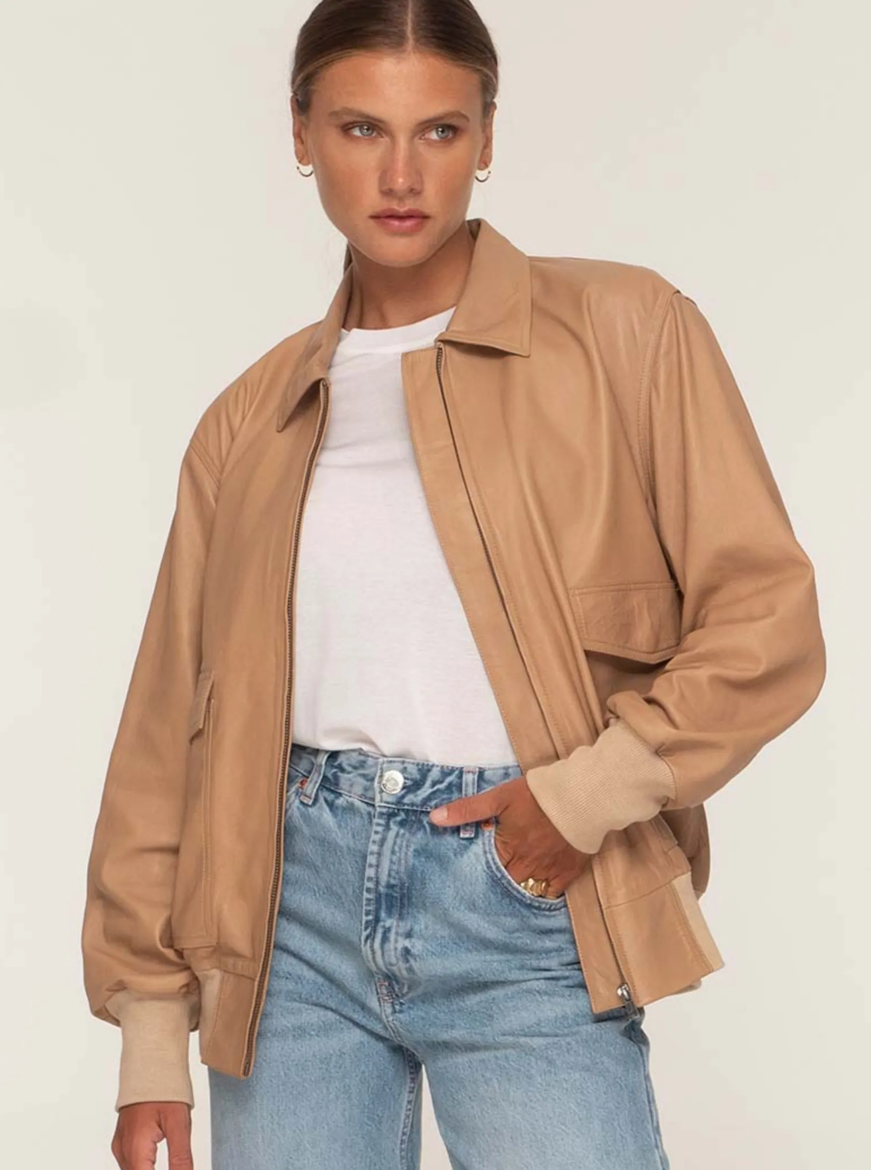 KENNEDY LEATHER AVIATOR JACKET - HONEY