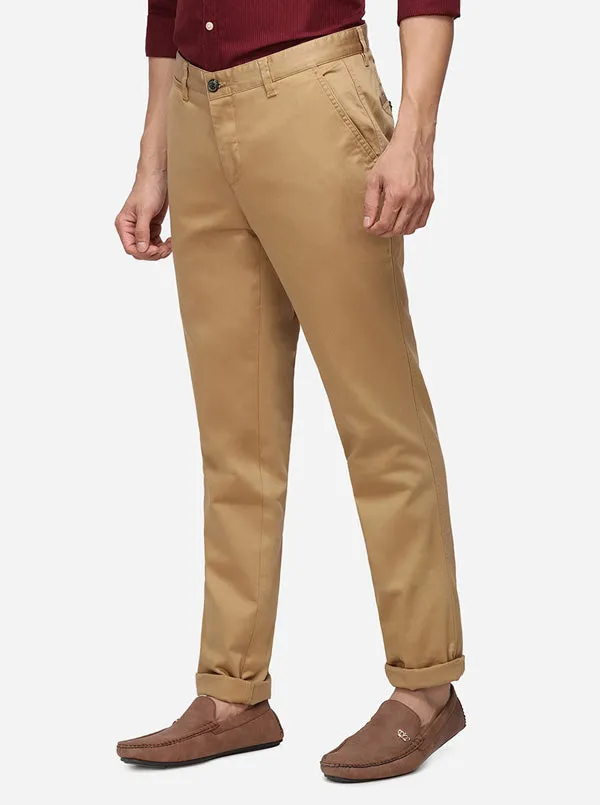 Khaki Solid Uno Fit Casual Trouser | JadeBlue