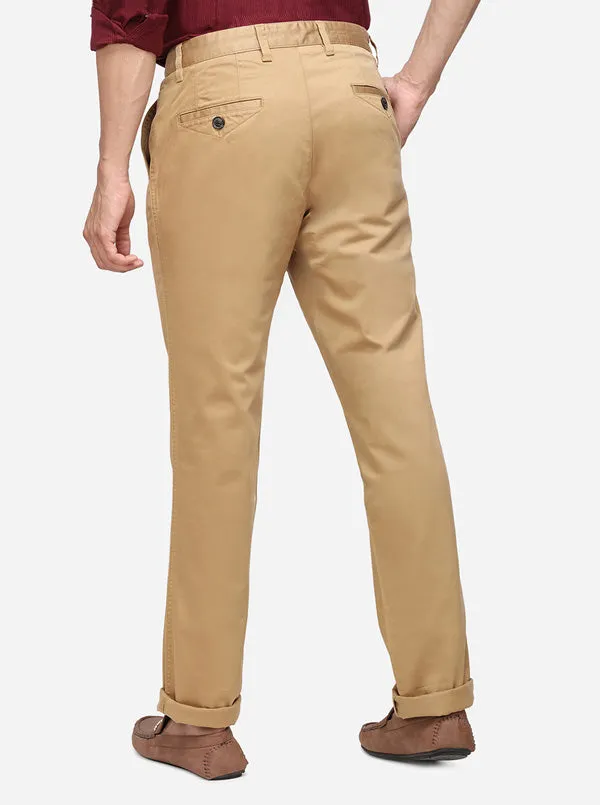 Khaki Solid Uno Fit Casual Trouser | JadeBlue