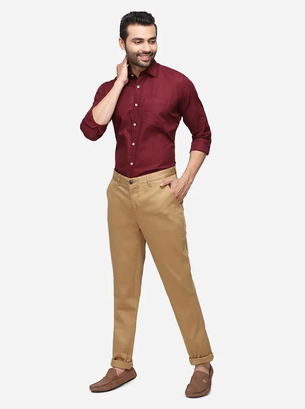 Khaki Solid Uno Fit Casual Trouser | JadeBlue