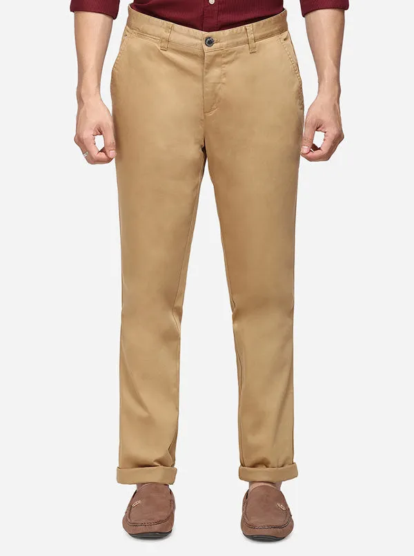 Khaki Solid Uno Fit Casual Trouser | JadeBlue