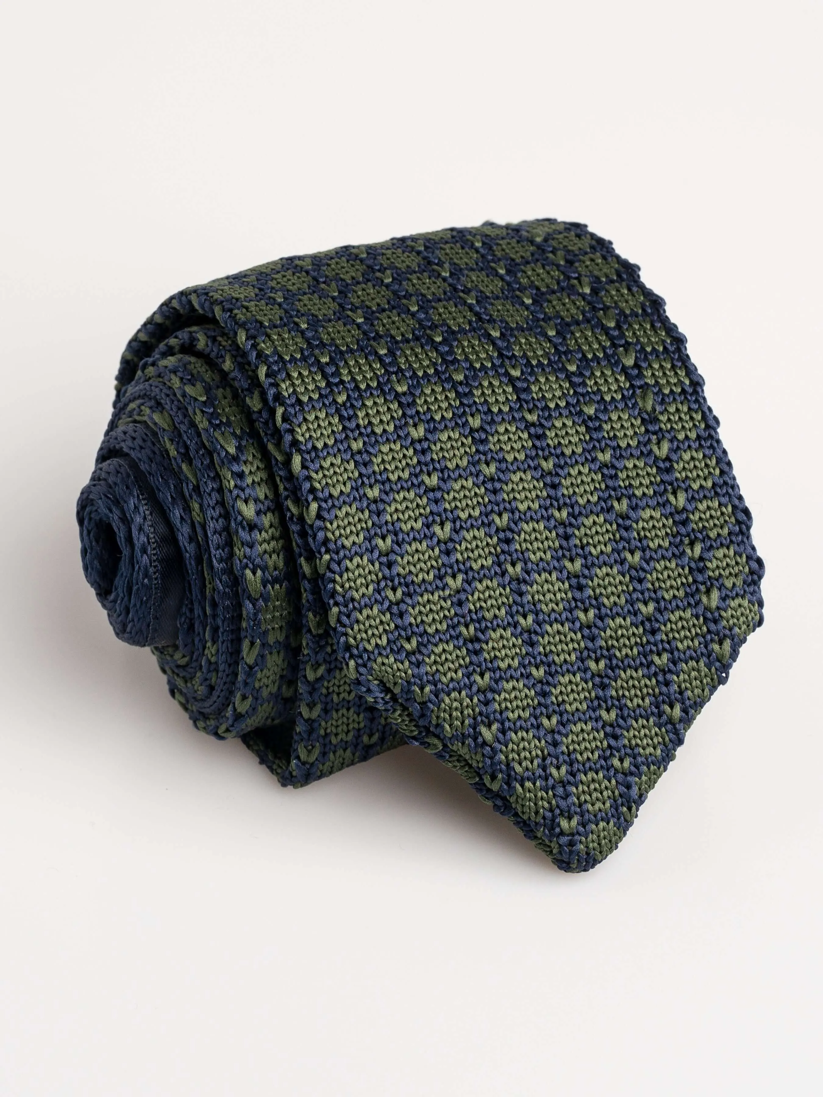 Knit Tie - Blue Geo Olive Green