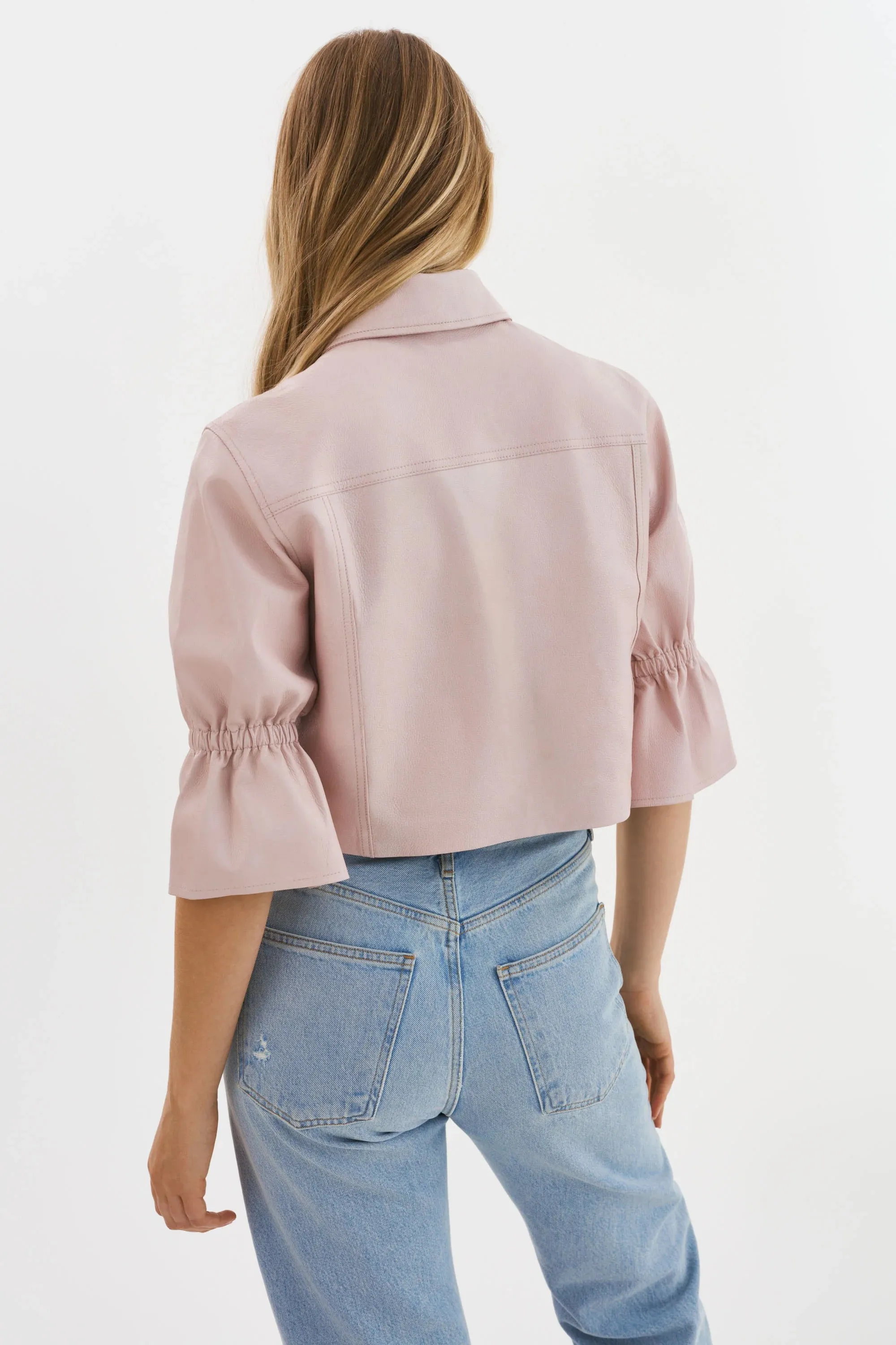 Lamarque Carolina Leather Ruffle Sleeve Jacket- Rose