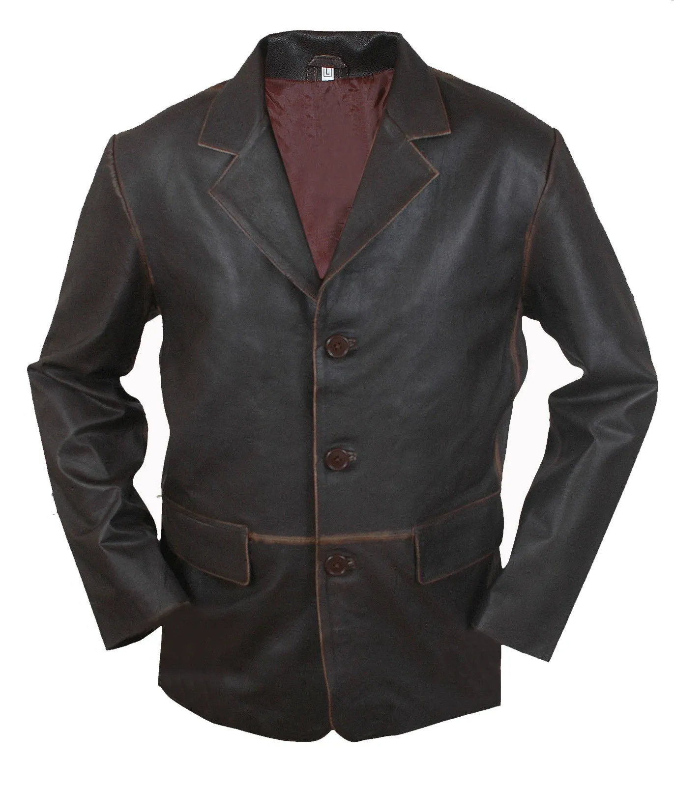 Leather Jackets Hub Men's 3 Button Vintage Real Cowhide Leather Stylish Coat (Black-Rubboff, Blazer Coat) - 1502801