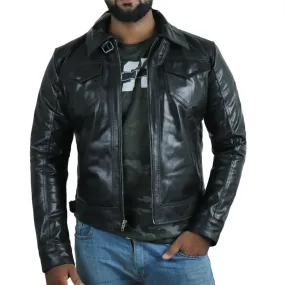 Leather Jackets Hub Mens Genuine Cowhide Leather Jacket (Black, Regal Jacket) - 1501010