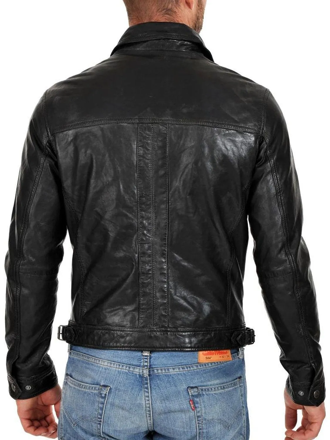 Leather Jackets Hub Mens Genuine Cowhide Leather Jacket (Black, Regal Jacket) - 1501010