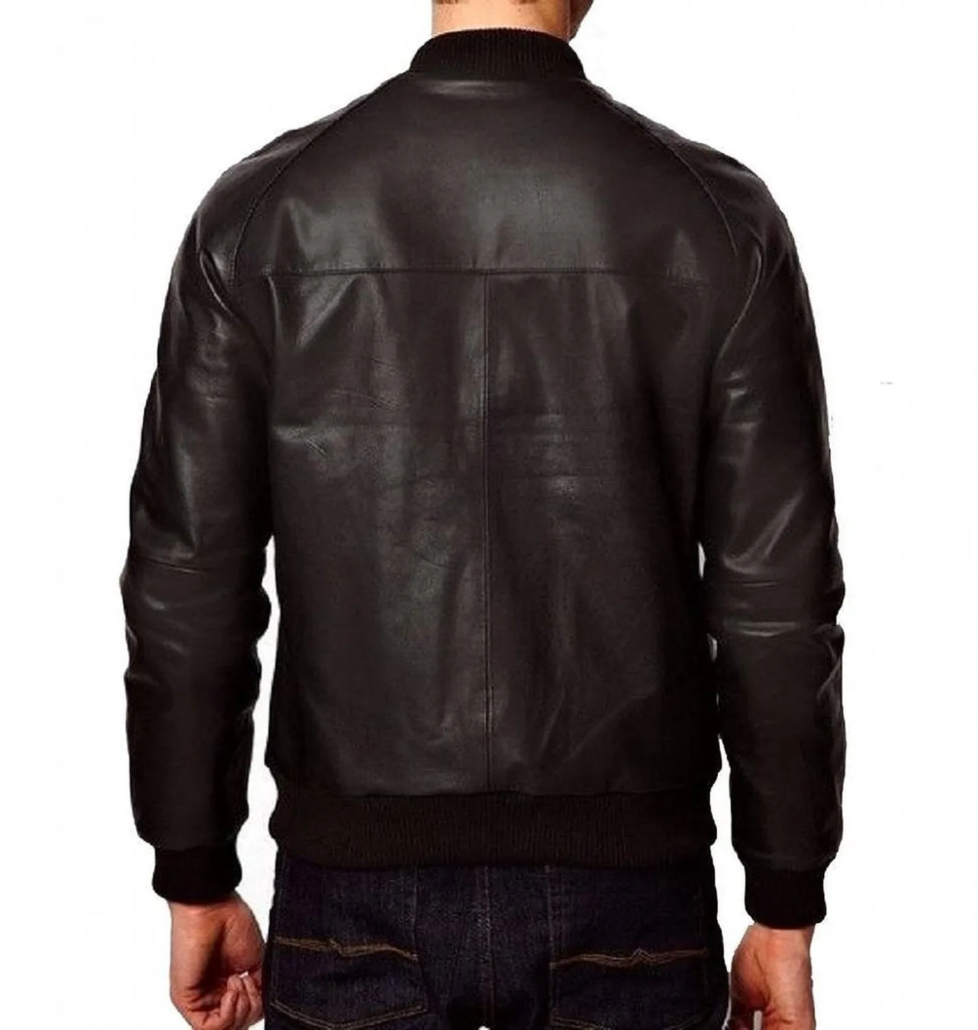 Leather Jackets Hub Mens Genuine Lambskin Leather Jacket (Black, Bomber Jacket) - 1501361