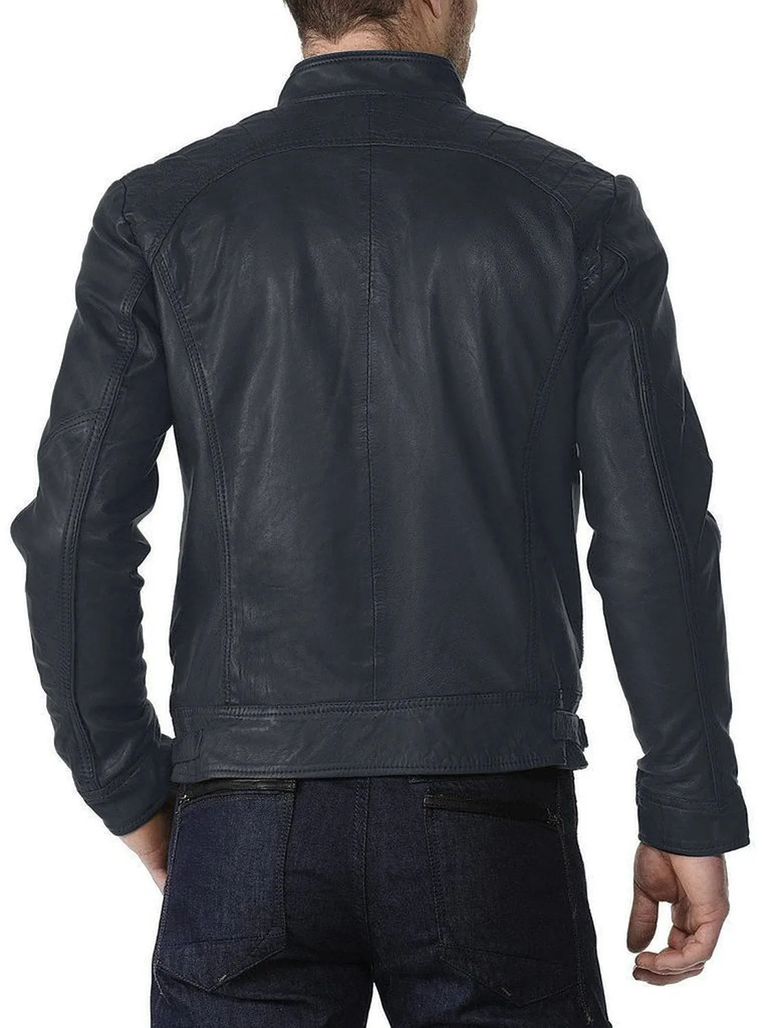 Leather Jackets Hub Mens Genuine Lambskin Leather Jacket (Black, Racer Jacket) - 1501018