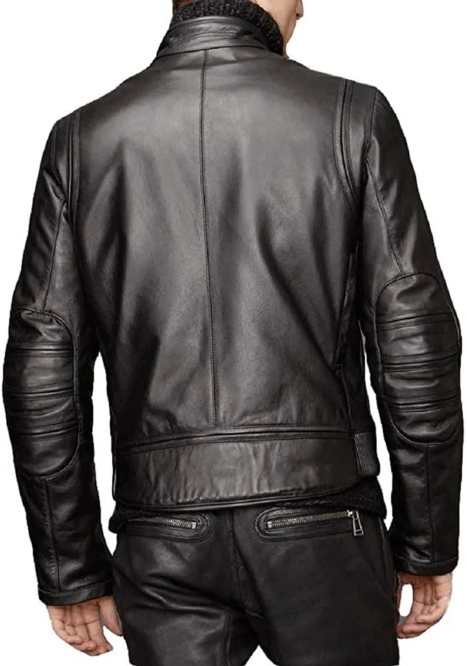 Leather Jackets Hub Mens Genuine Lambskin Leather Jacket (Black, Racer Jacket) - 1501314