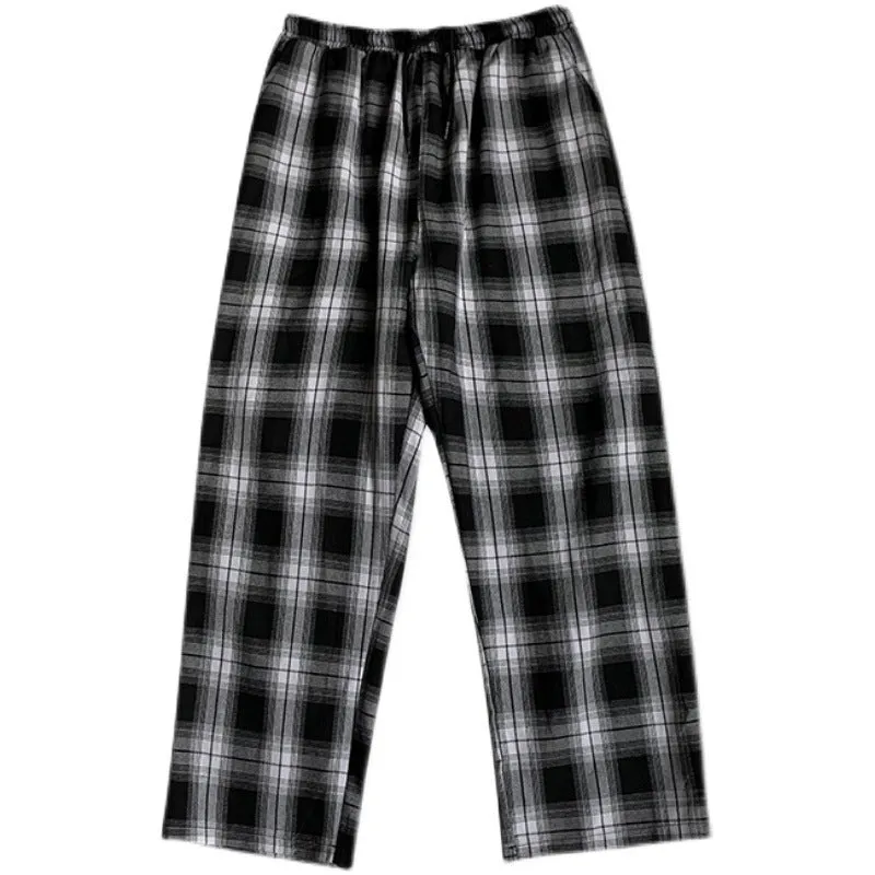 Leisure Plaid Loose Fried Street Draping Draggle-tail Straight Trousers