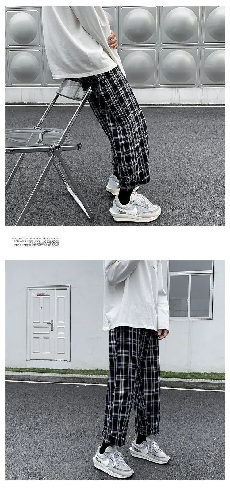 Leisure Plaid Loose Fried Street Draping Draggle-tail Straight Trousers