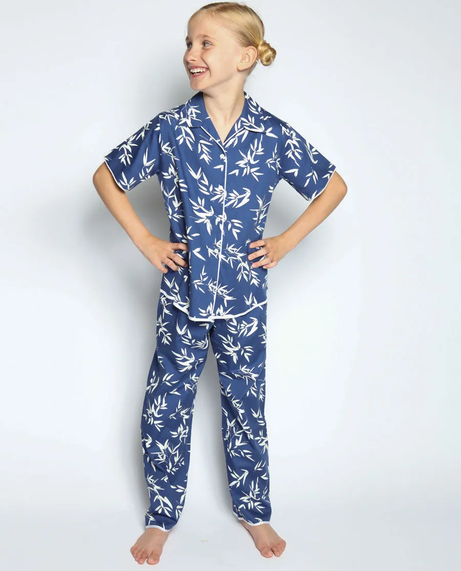 Libby Indigo Bamboo Leaf Print Pyjama Set