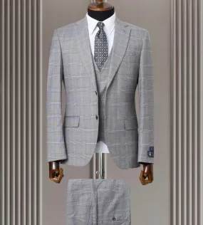 Light Grey Mens Suit With Blue Check