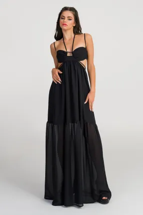 Lillian  Black Silk flared maxi dress