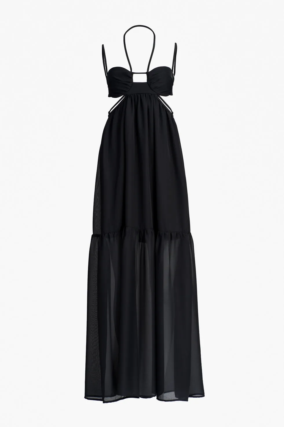 Lillian  Black Silk flared maxi dress