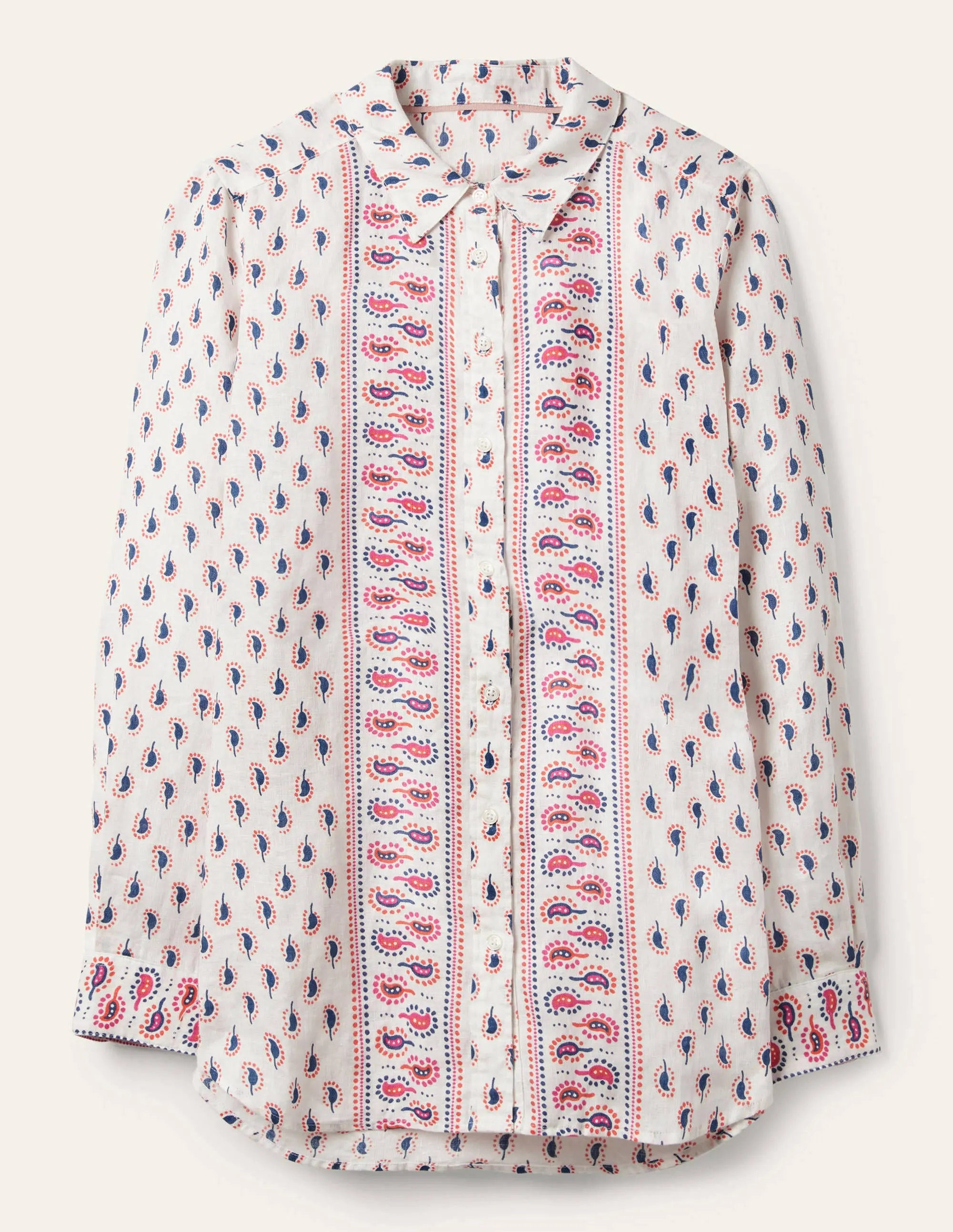 Linen Shirt-Ivory, Paisley Stamp