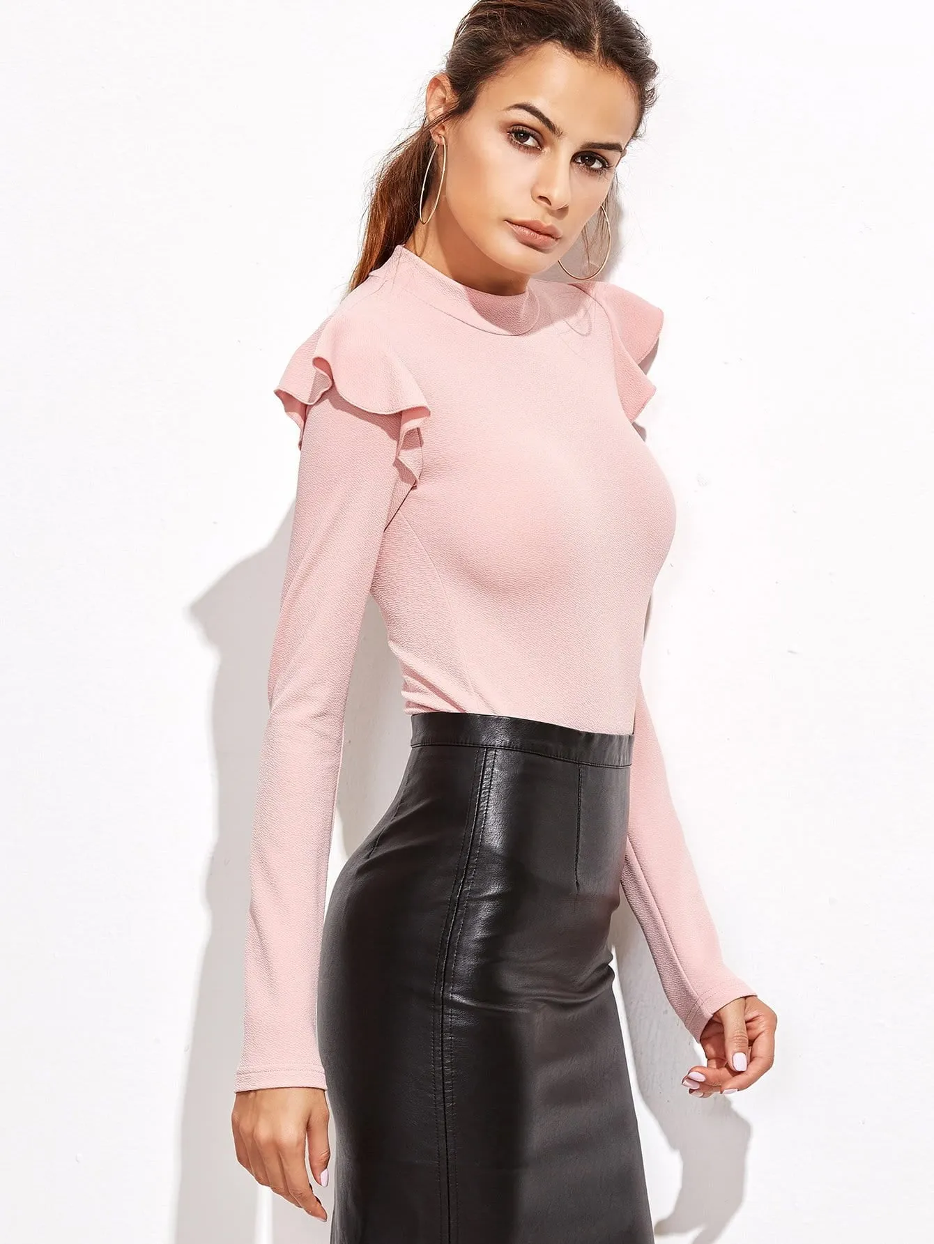 Long sleeve ruffle detail bodysuit top