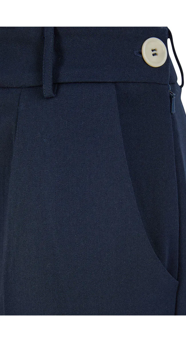 Long Tall 1930s and 40s Classic High Waist Wide Leg Trousers in Navy