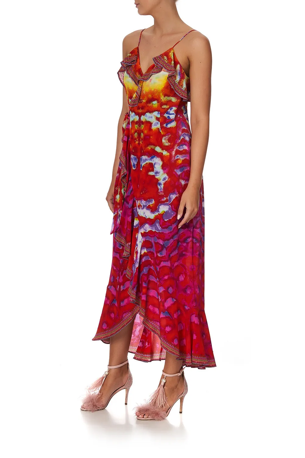 LONG WRAP DRESS WITH FRILL BANSHEE BECKONS