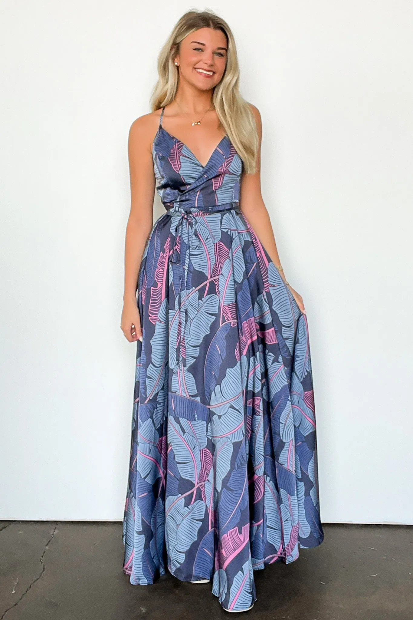 Lovely Mindset Leaf Print Wrap Maxi Dress - FINAL SALE