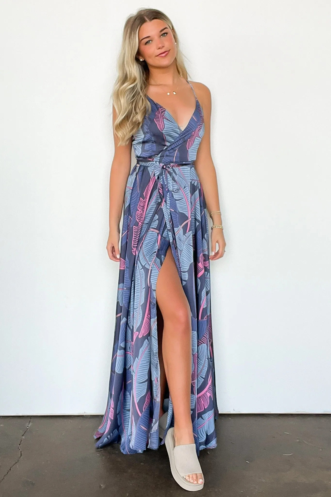 Lovely Mindset Leaf Print Wrap Maxi Dress - FINAL SALE