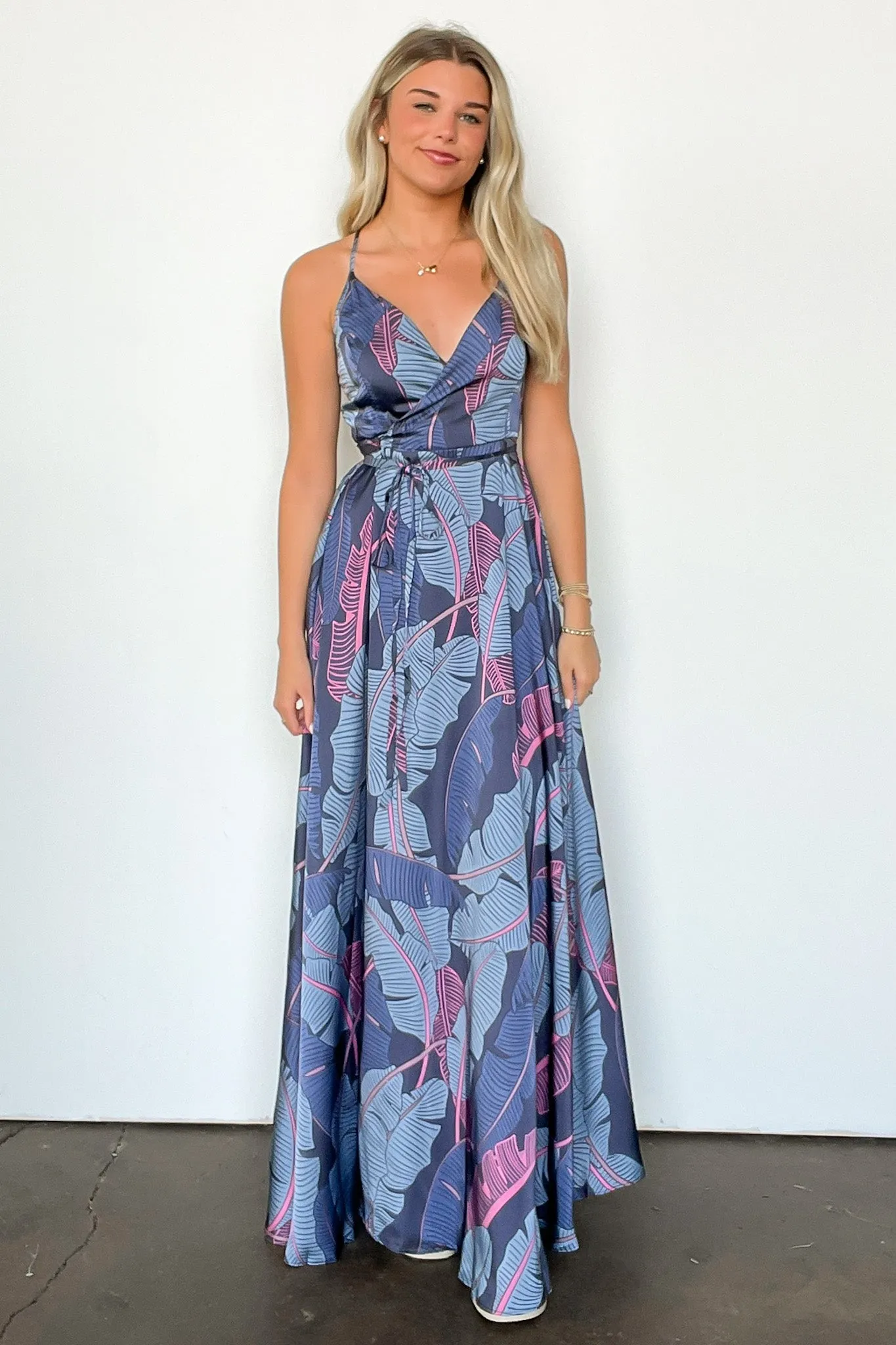 Lovely Mindset Leaf Print Wrap Maxi Dress - FINAL SALE