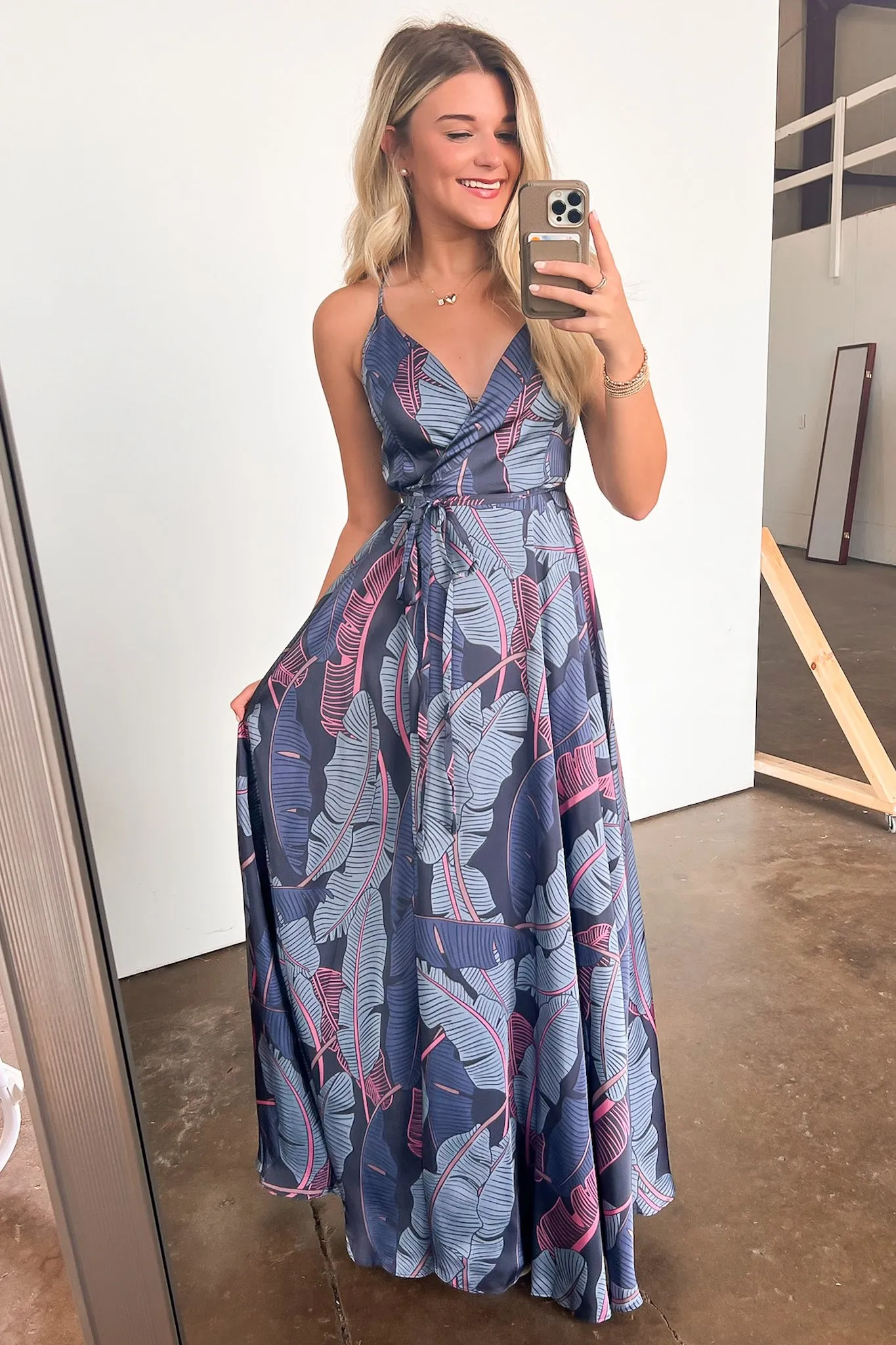 Lovely Mindset Leaf Print Wrap Maxi Dress - FINAL SALE