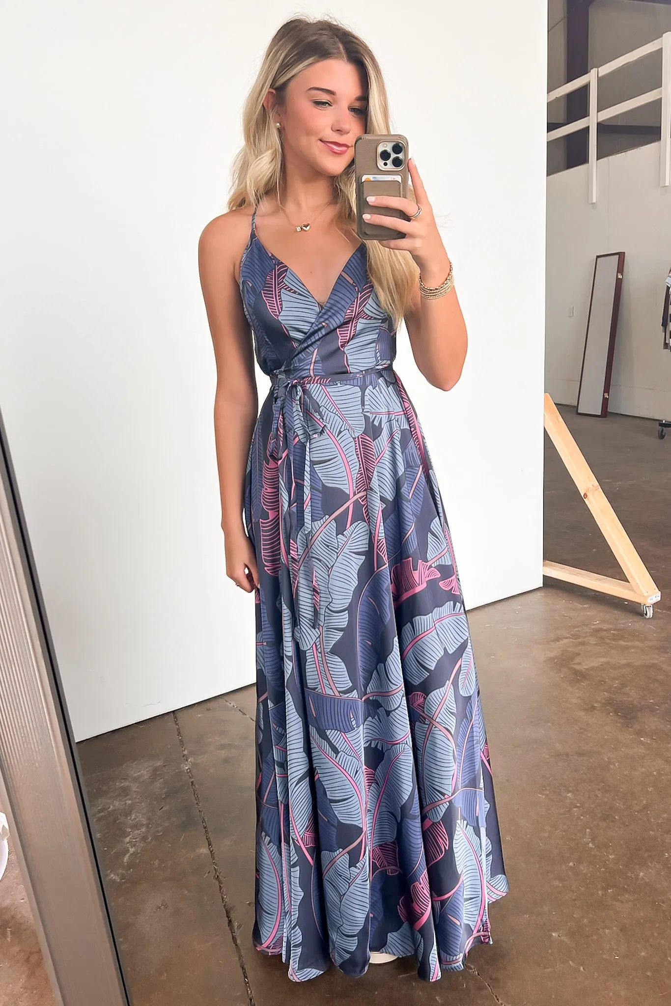 Lovely Mindset Leaf Print Wrap Maxi Dress - FINAL SALE