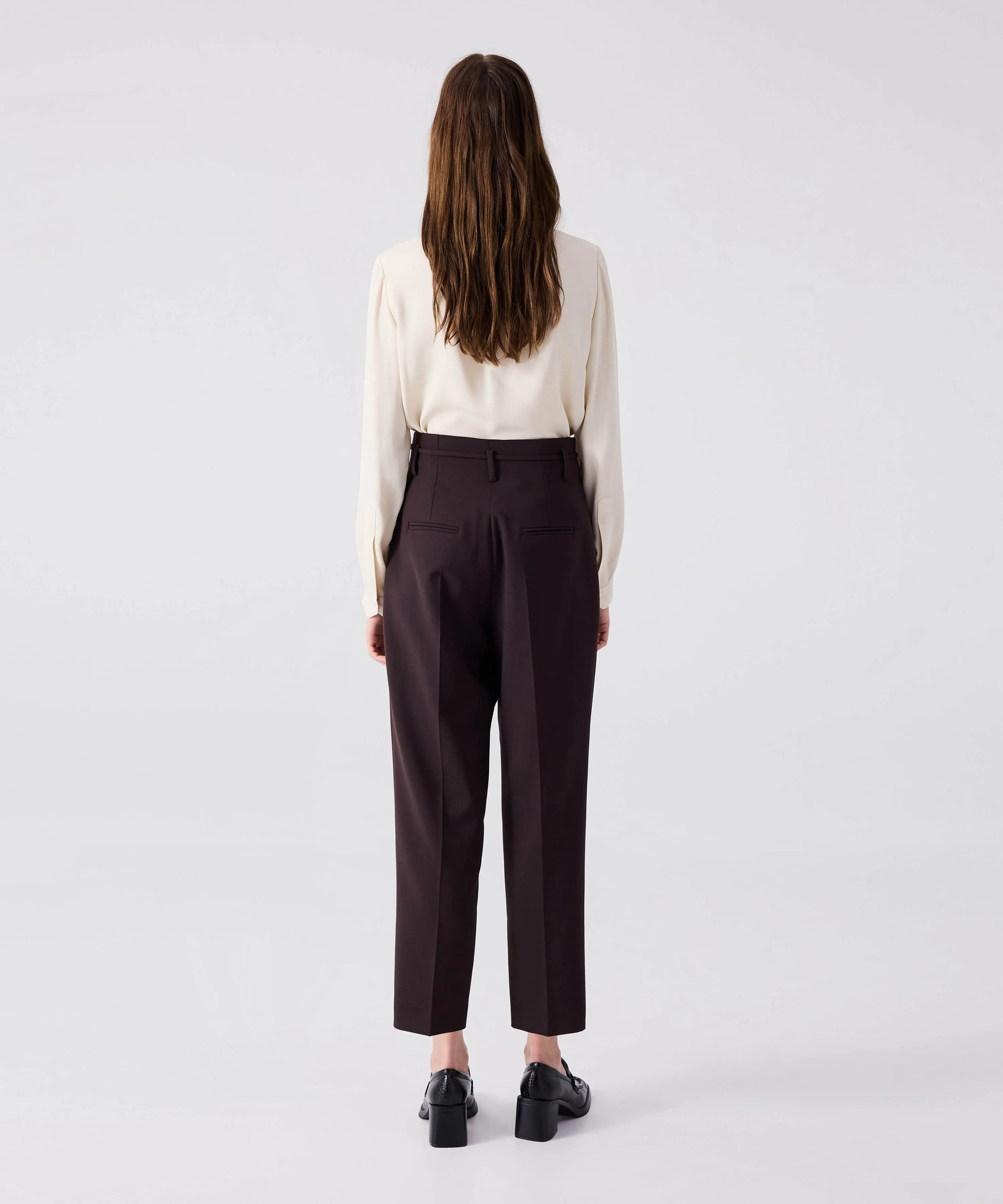 Machka Carrot Fit Trousers With Thin Belt Dark Brown