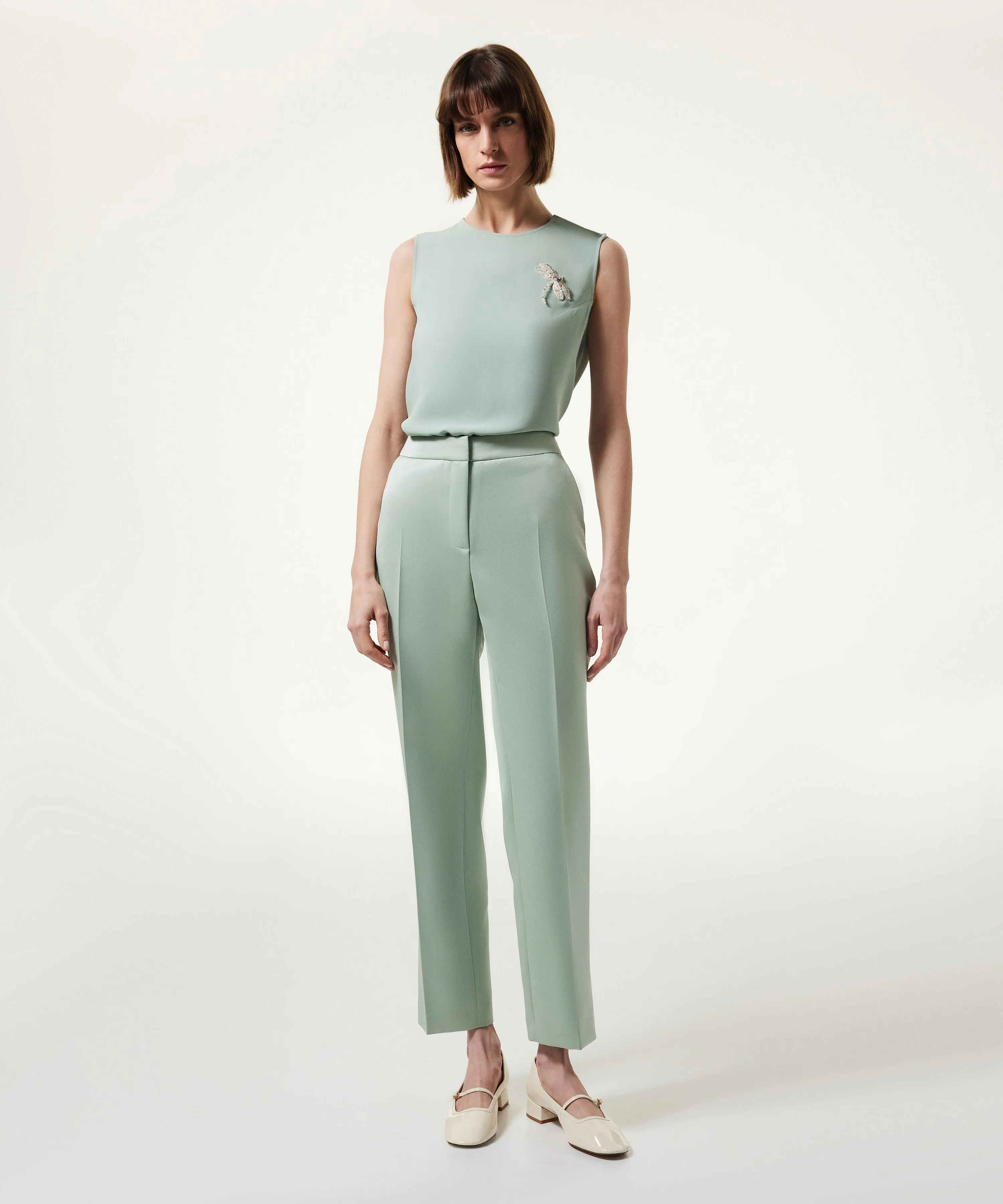 Machka Satin Duchess Cigarette Fit Trousers Nile