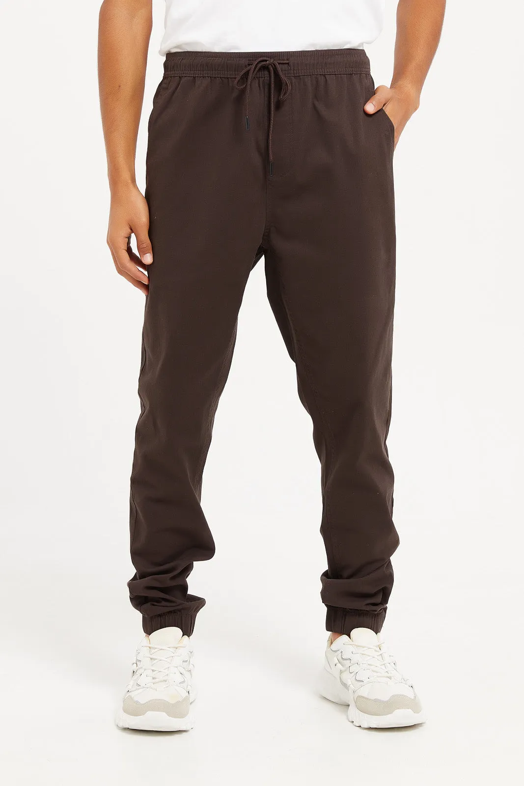 Men Brown Pull On Trousers