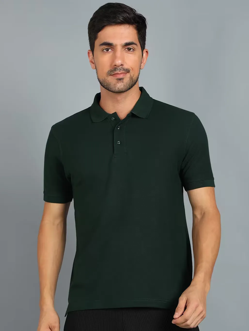 Men Cotton solid polo t-shirt (Size-S) (Color-DARK GREEN)