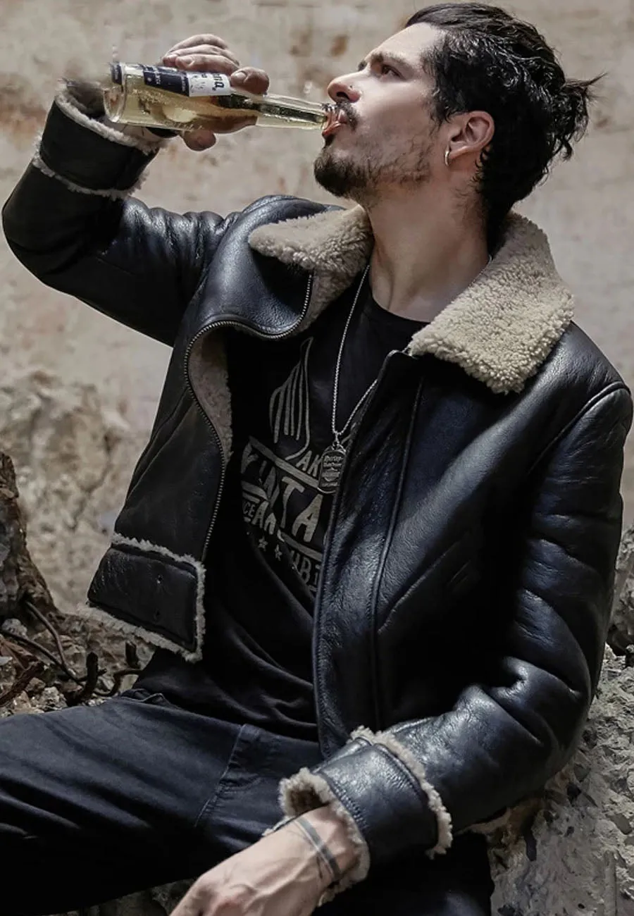 Men’s Black Motorbike Shearling Jacket