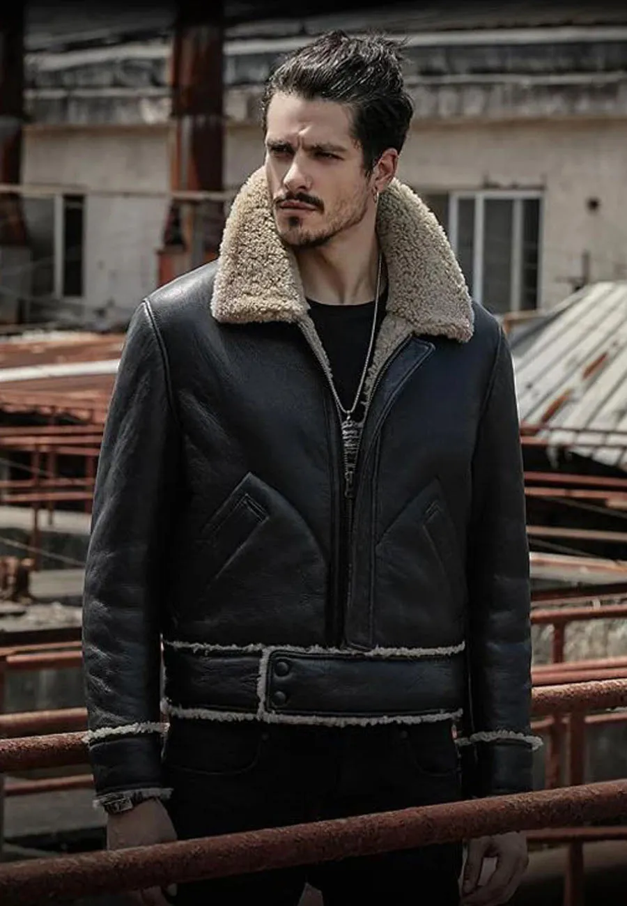 Men’s Black Motorbike Shearling Jacket