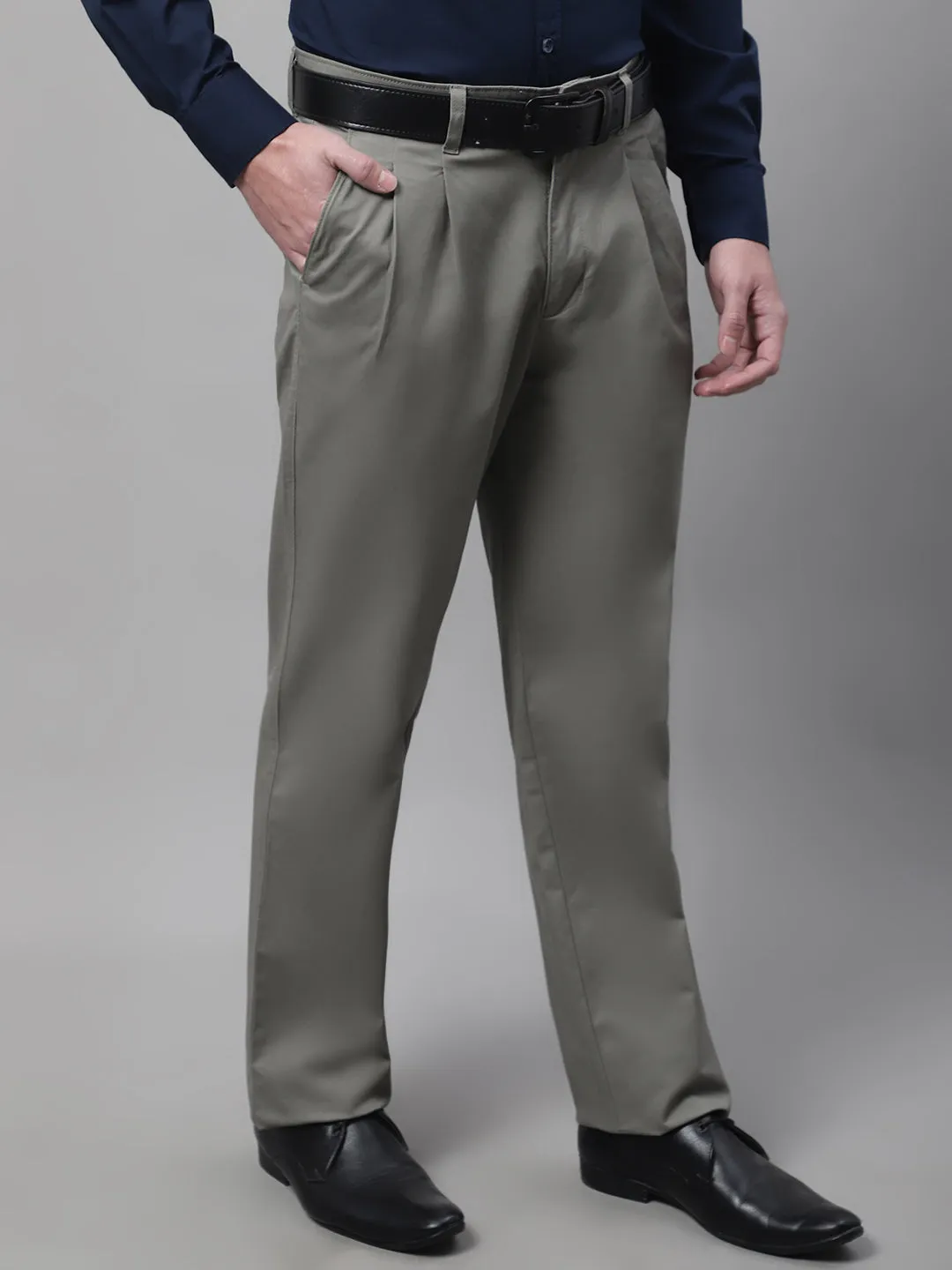 Men's Casual Pleated front Light Olive Green  Trousers