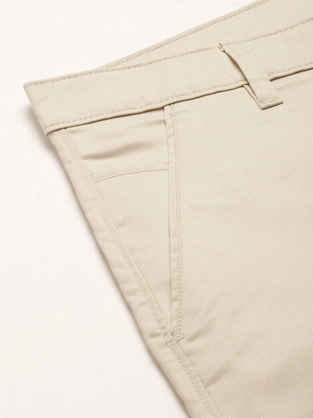 Men's Cotton Blend Beige Solid Formal Trousers - Sojanya