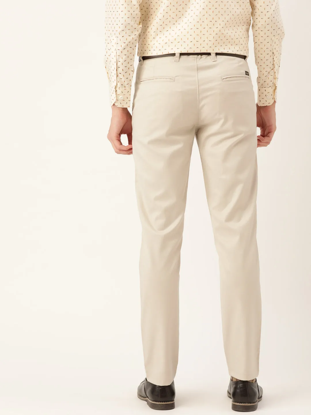 Men's Cotton Blend Beige Solid Formal Trousers - Sojanya