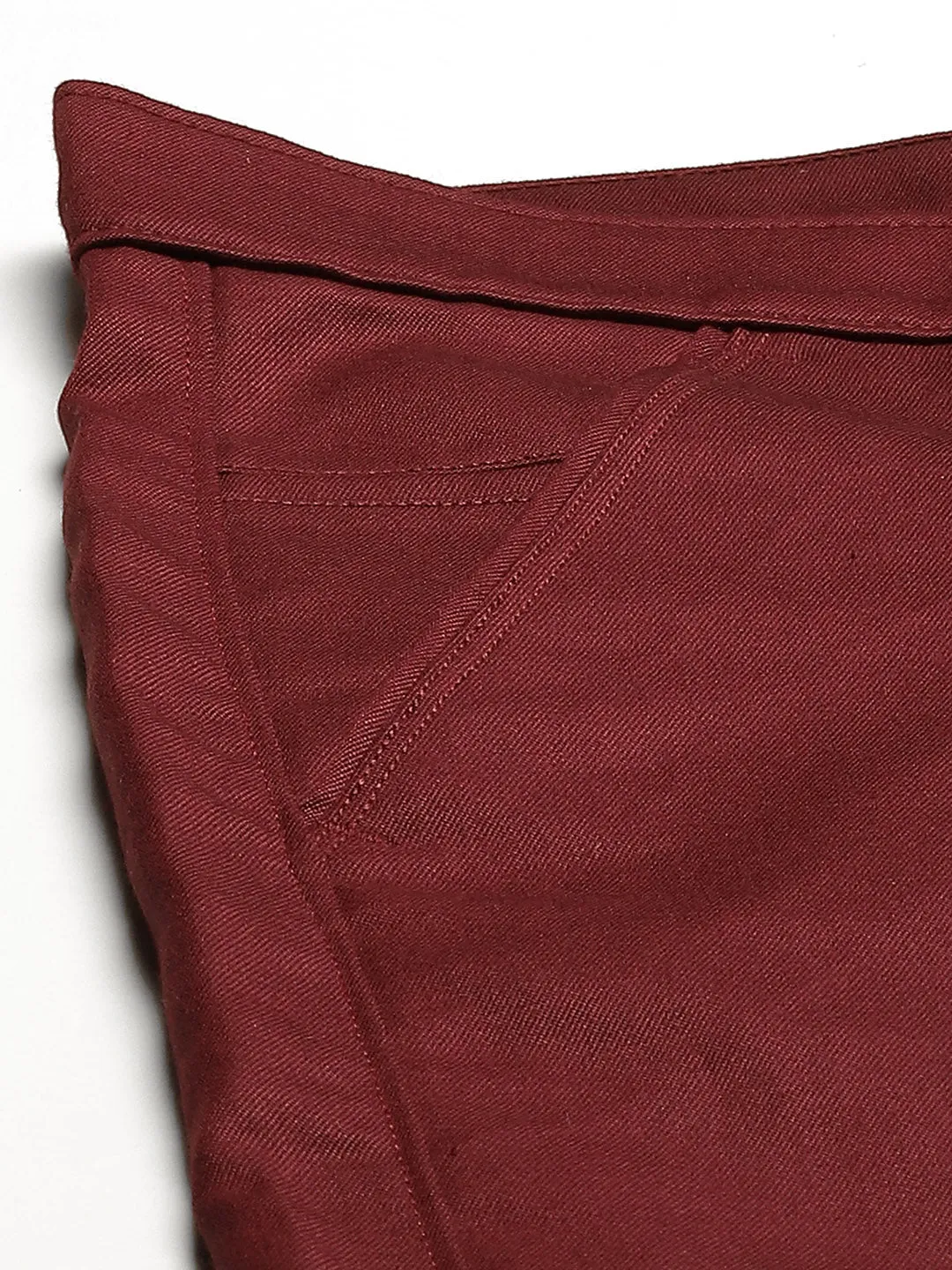 Men's Cotton Blend Burgundy Solid Formal Trousers - Sojanya