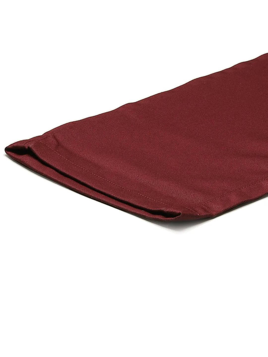 Men's Cotton Blend Burgundy Solid Formal Trousers - Sojanya