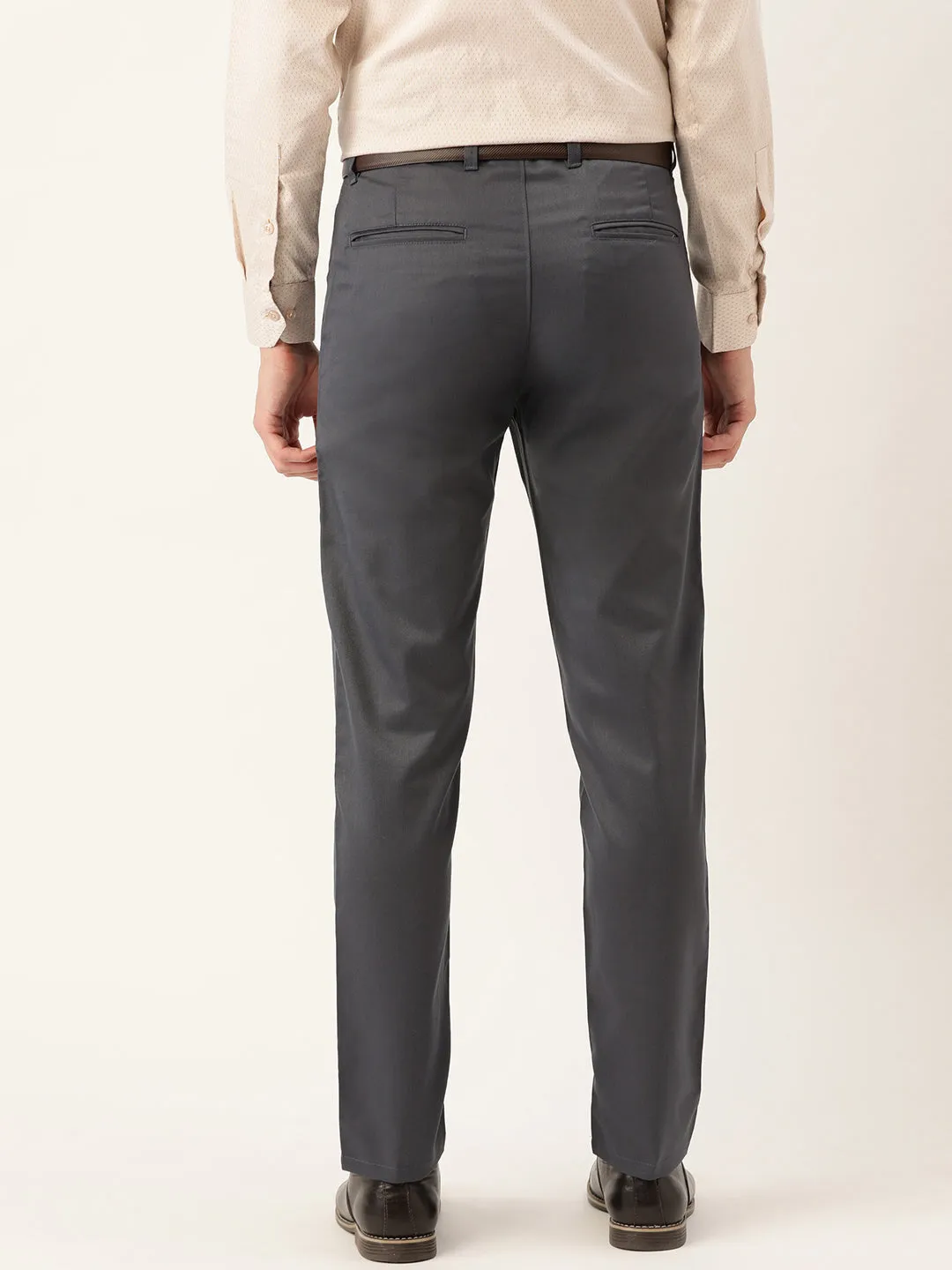 Men's Cotton Blend Charcoal Grey Solid Formal Trousers - Sojanya